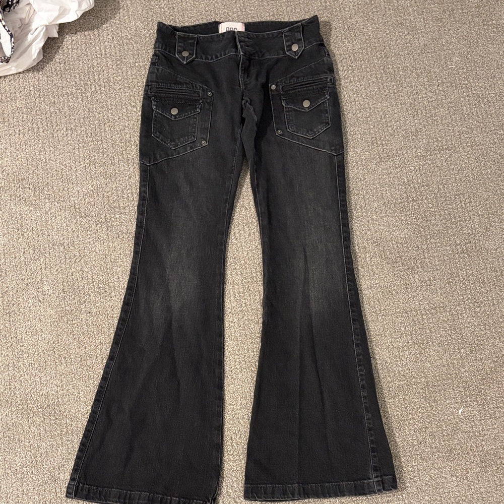 Women's Black Flare Jeans - Low Waisted